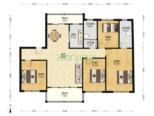 驿城碧桂园一期幸福里 4室1厅3卫 142平方