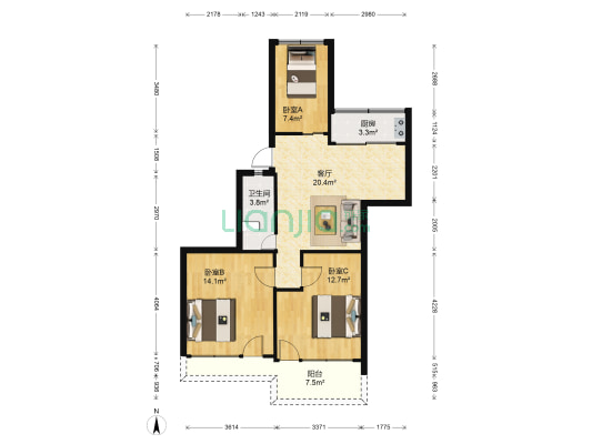 东兴苑小区 3室1厅1卫 80平方