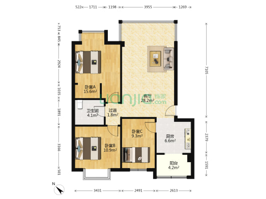 西区花园水云庭 3室1厅1卫 96平方