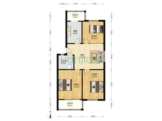 企业局家属院 3室1厅1卫 86平方