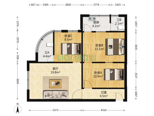望城坡商贸城 3室1厅2卫 121平方