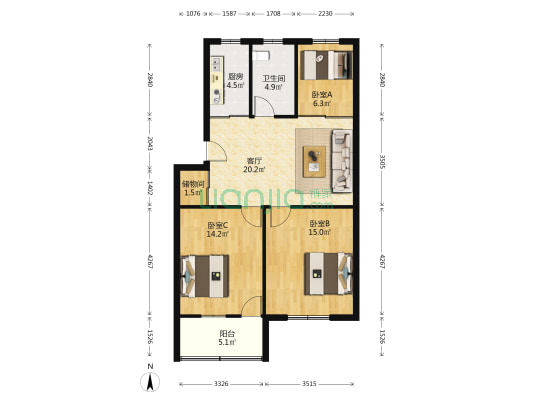 人民东路31号 3室1厅1卫 87平方