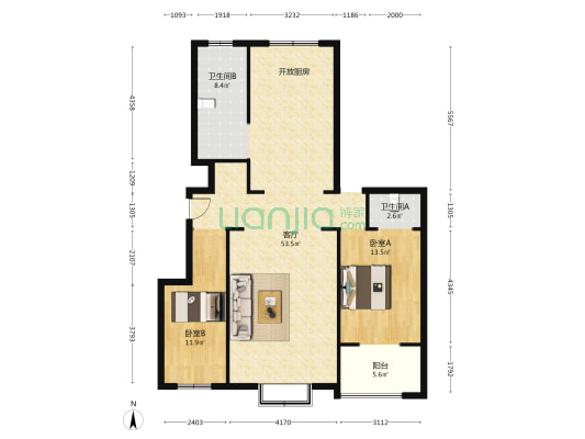 金苑小区 2室1厅2卫 123平方