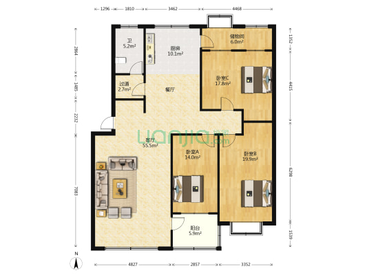 卧龙新区 3室1厅1卫 164平方