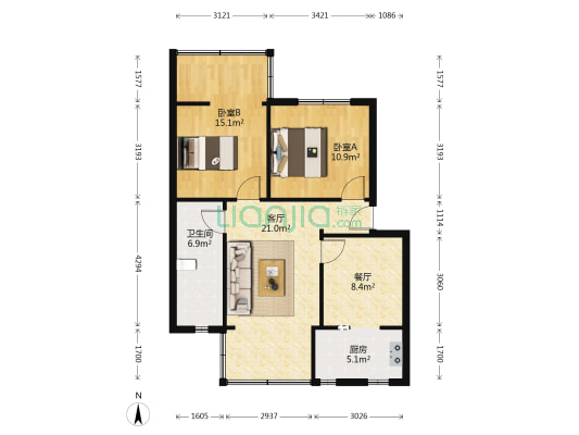 兴隆街 2室2厅1卫 75平方