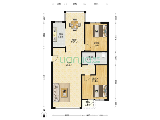 锦绣台山小筑 2室2厅1卫 99平方