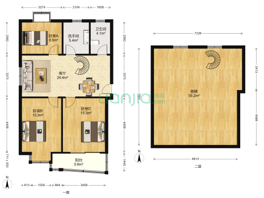 福基瑞景园 3室1厅2卫 96平方