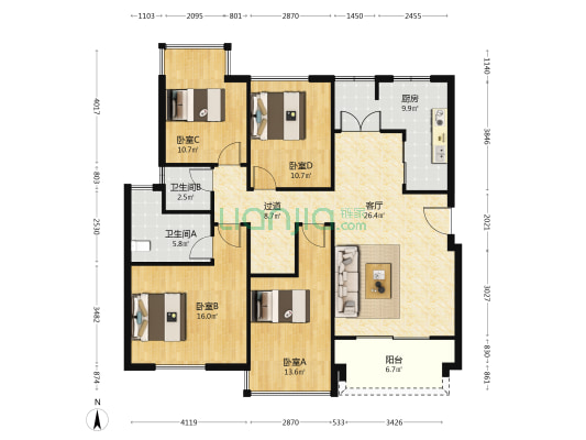 沿海赛洛城雅郡 4室1厅2卫 119平方