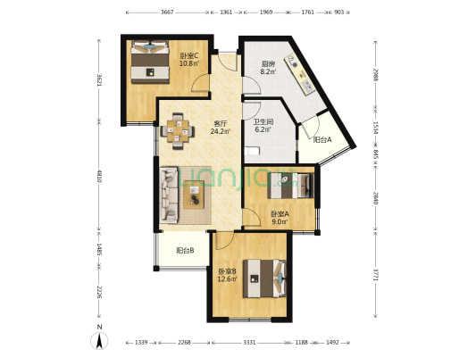 品珍苑 3室1厅1卫 111平方