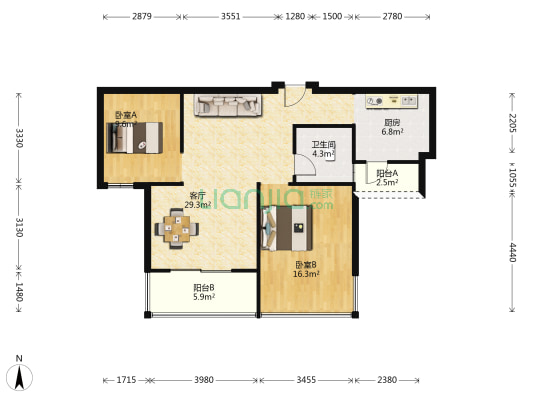 湖濱公馆 2室1厅1卫 97平方