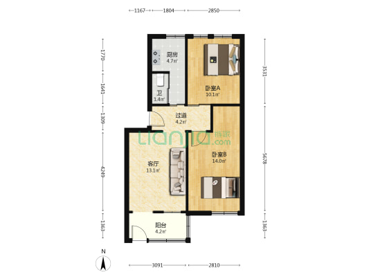 外运宿舍 2室1厅1卫 57平方
