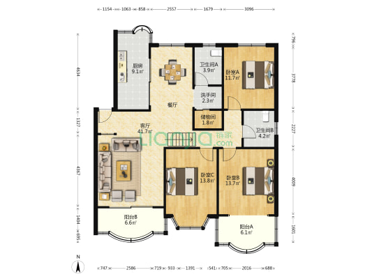 昌鑫世纪园 3室1厅3卫 132平方