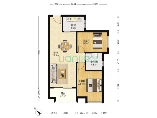 佳兆业君汇上品 2室1厅1卫 78平方