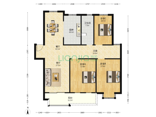 融港花苑 3室2厅1卫 146平方