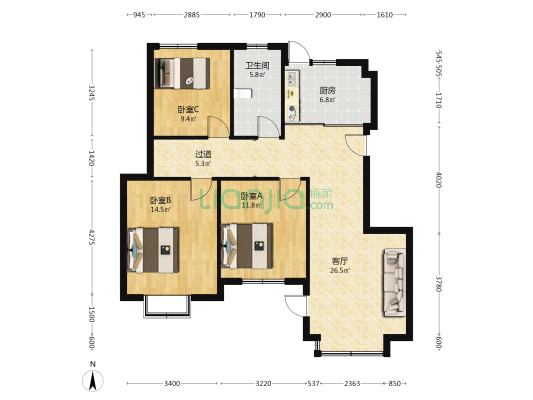 常福四区 3室1厅1卫 108平方