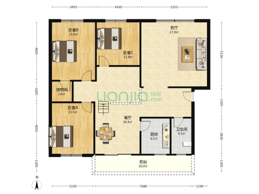 东贸街9号 3室2厅1卫 150平方