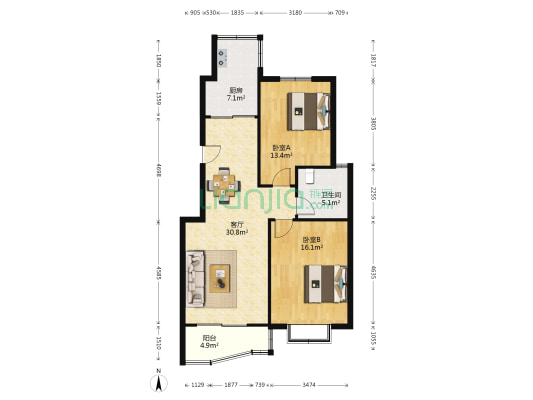 澳桦园 2室1厅1卫 97平方