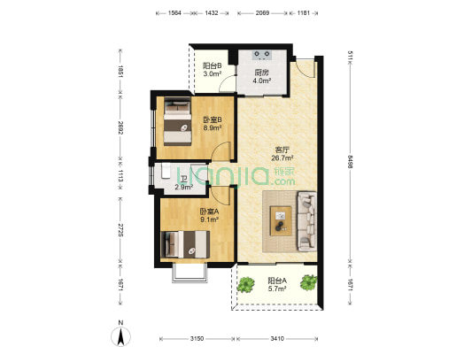金沙新城 2室1厅1卫 75平方