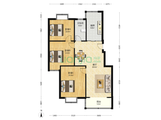 明丰文化苑北区 3室1厅1卫 105平方