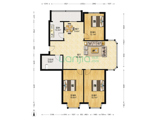 银龙小区 3室2厅1卫 140平方