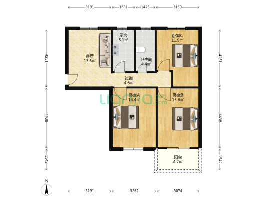 新河东苑 3室1厅1卫 92平方