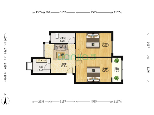 东三路 2室1厅1卫 66平方