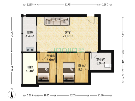 新元小区 2室1厅1卫 59平方