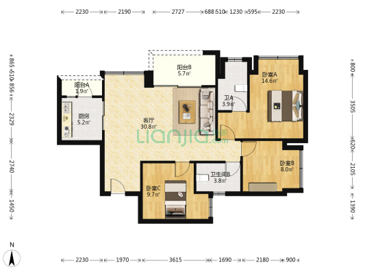 万科森林公园林琅 3室1厅2卫 99平方