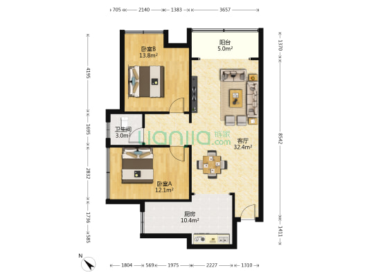 攀东雅居 2室1厅1卫 90平方