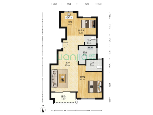 春起江南 3室1厅2卫 88平方