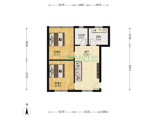 华胜小区 2室1厅1卫 66平方