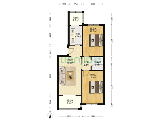 六十七处南北通透小两居满五唯一税费低-户型图