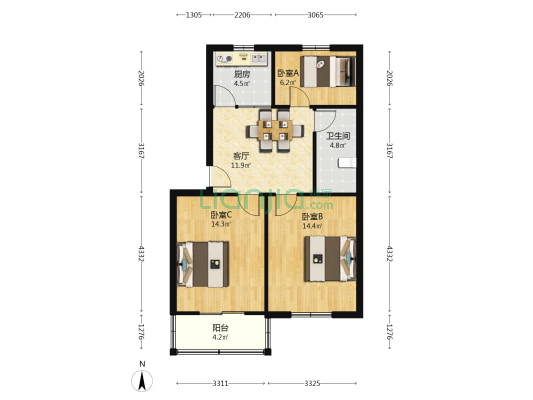 临江北村 3室1厅1卫 75平方
