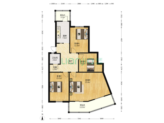 中嘉花园秀水苑 4室1厅1卫 120平方
