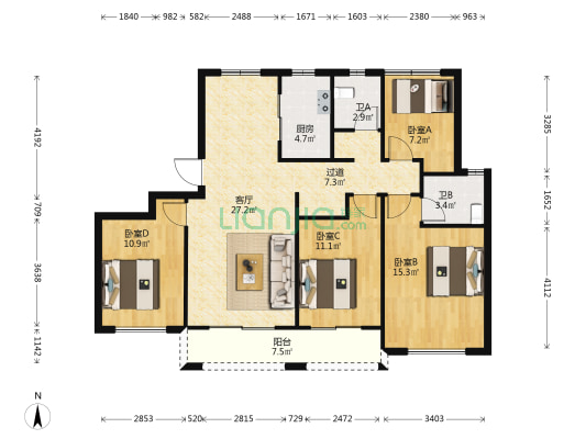 金湾名悦雅苑 4室1厅2卫 125平方