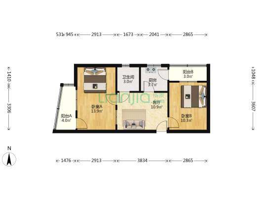 南阳路156号院 2室1厅1卫 59平方