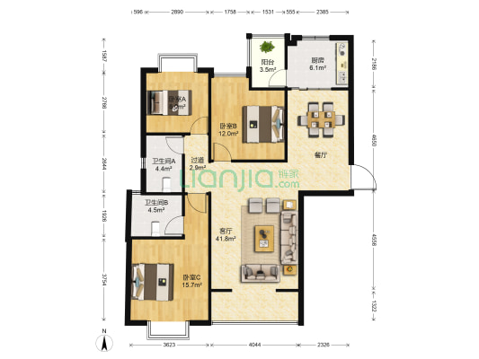 保利宁湖峰镜 3室1厅2卫 130平方