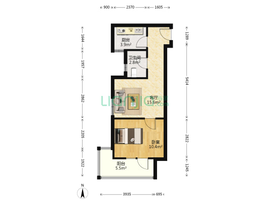 海天幸福天地一期 1室1厅1卫 54平方