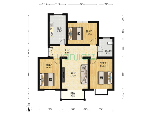 石泉砖厂A7区 3室1厅1卫 96平方