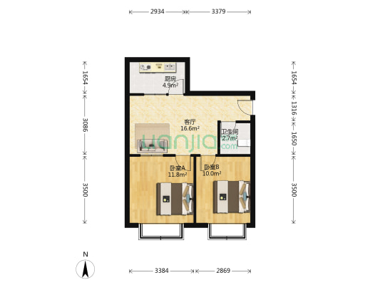 湖新园小区 2室1厅1卫 56平方