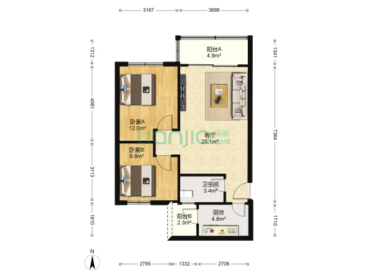 新园社区 2室1厅1卫 72平方
