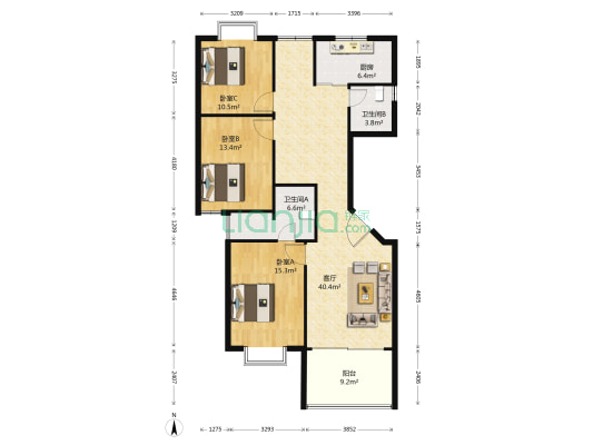 怡葑庭 3室1厅2卫 128平方