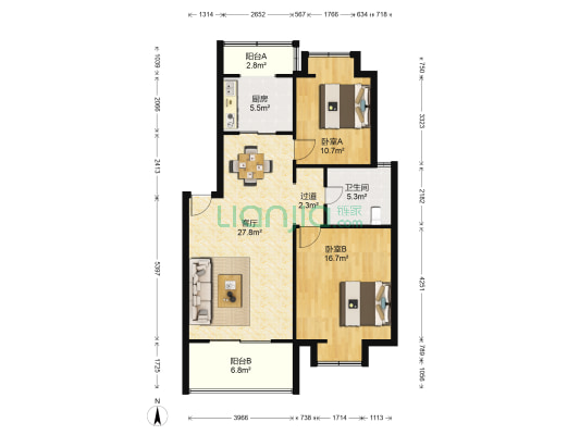 日月星城西区 2室1厅1卫 94平方