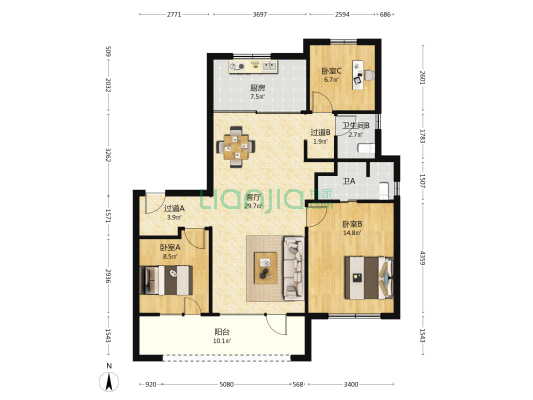 万科紫郡 3室1厅2卫 116平方