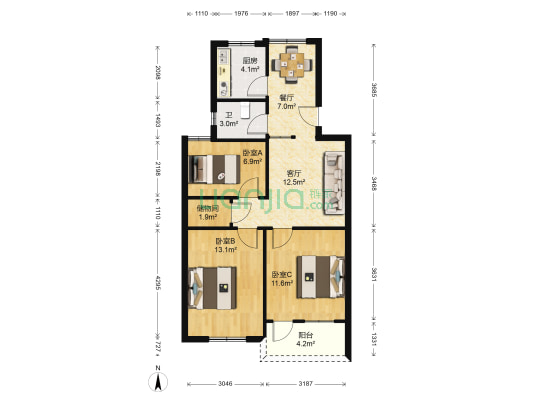 文化路132号 3室2厅1卫 72平方