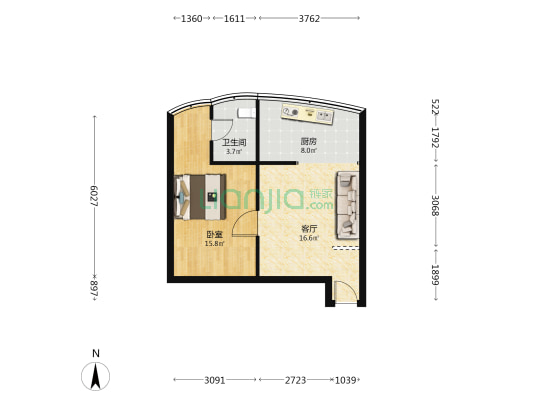 碧丽国都小区一期 1室1厅1卫 57平方