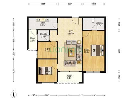 俊发城蔷薇苑 3室1厅2卫 115平方