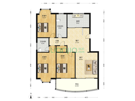 佳成花苑 3室2厅2卫 147平方