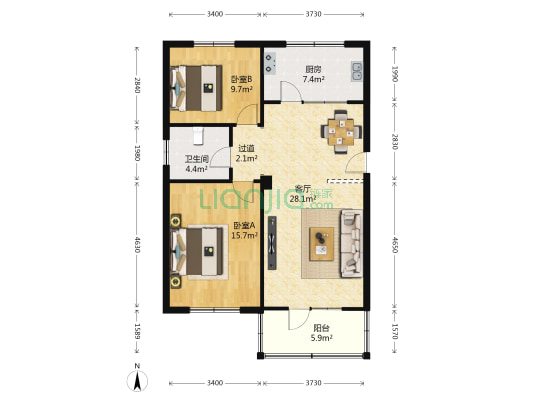 盐锅峡电厂住宅区 2室1厅1卫 76平方