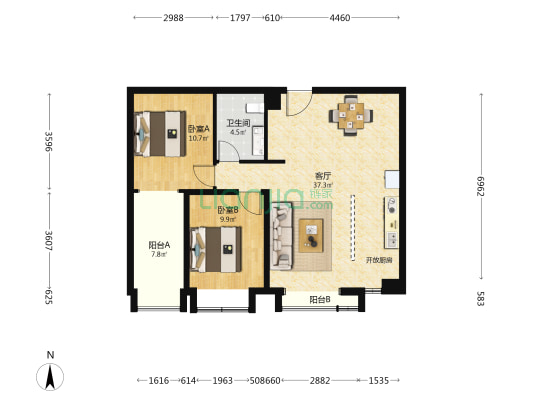 华瞰墨园 2室1厅1卫 89平方